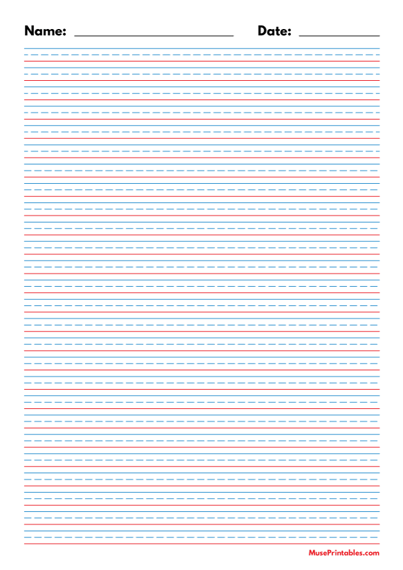 printable blue and red name and date handwriting paper 14 inch