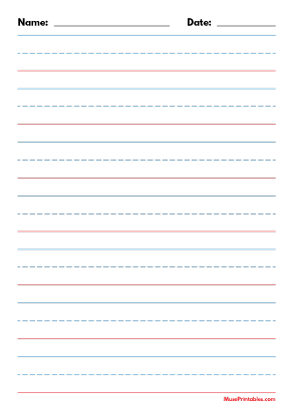 Blue and Red Name and Date Handwriting Paper (1-inch Portrait) - A4
