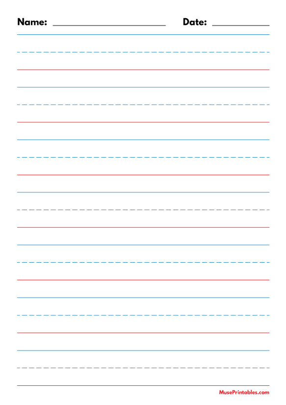 Blue and Red Name and Date Handwriting Paper (1-inch Portrait): A4-sized paper (8.27 x 11.69)