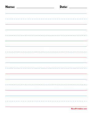 Blue and Red Name and Date Handwriting Paper (1-inch Portrait) - Letter