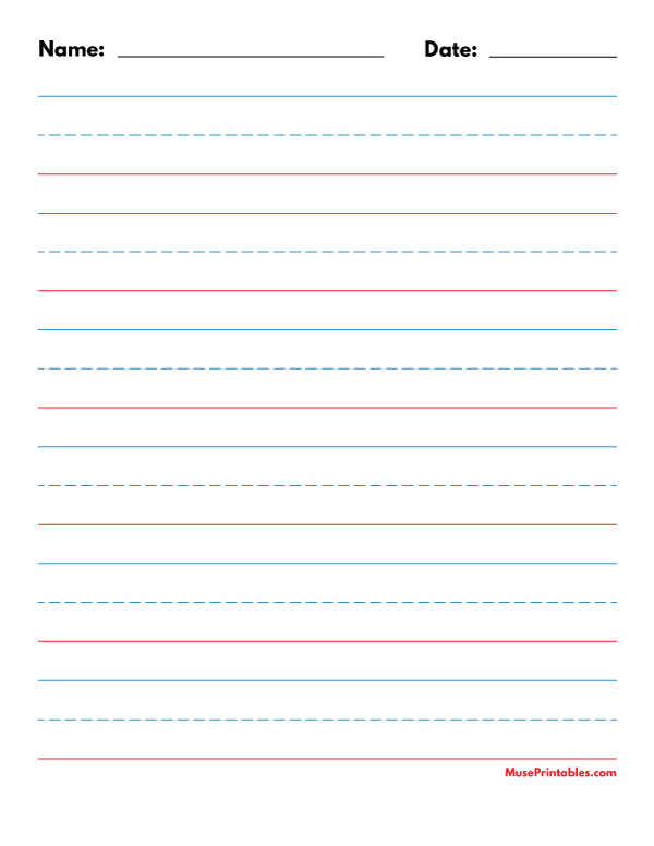 Blue and Red Name and Date Handwriting Paper (1-inch Portrait): Letter-sized paper (8.5 x 11)