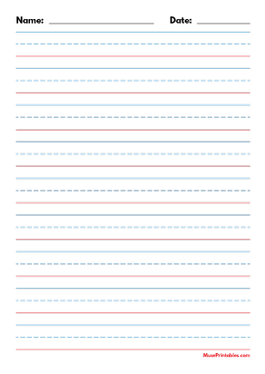 Blue and Red Name and Date Handwriting Paper (3/4-inch Portrait) - A4