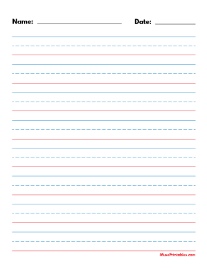 Blue and Red Name and Date Handwriting Paper (3/4-inch Portrait) - Letter