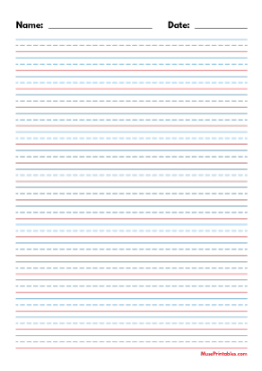 Blue and Red Name and Date Handwriting Paper (3/8-inch Portrait) - A4