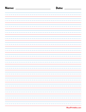 Blue and Red Name and Date Handwriting Paper (3/8-inch Portrait) - Letter