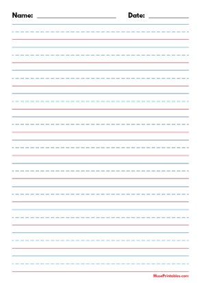 Blue and Red Name and Date Handwriting Paper (5/8-inch Portrait) - A4