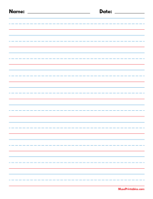 Blue and Red Name and Date Handwriting Paper (5/8-inch Portrait) - Letter