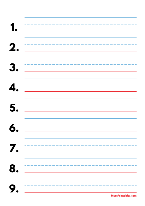 Blue and Red Numbered Handwriting Paper (3/4-inch Portrait): A4-sized paper (8.27 x 11.69)