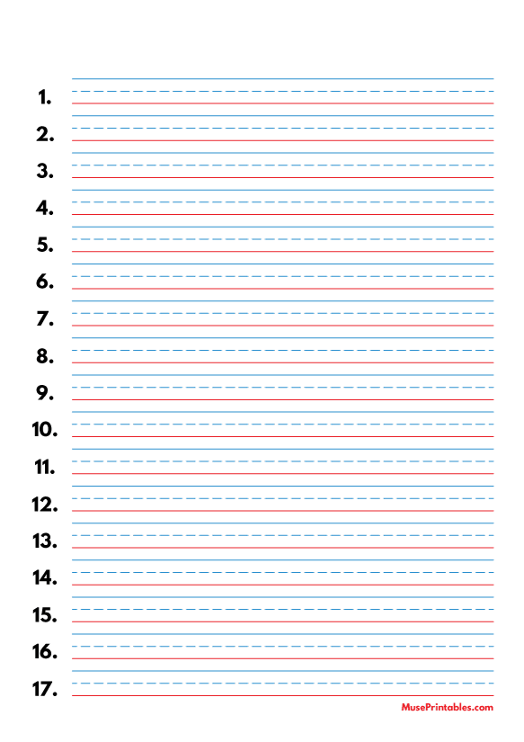 Blue and Red Numbered Handwriting Paper (3/8-inch Portrait): A4-sized paper (8.27 x 11.69)