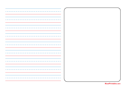 Blue and Red Story Handwriting Paper (1/2-inch Landscape) - A4