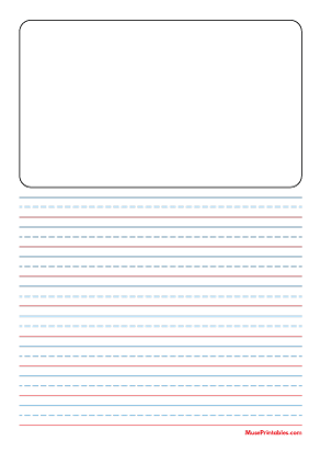 Blue and Red Story Handwriting Paper (1/2-inch Portrait) - A4