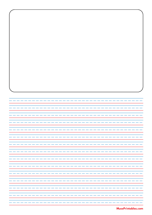 Blue and Red Story Handwriting Paper (1/4-inch Portrait): A4-sized paper (8.27 x 11.69)