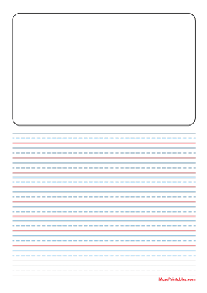 Blue and Red Story Handwriting Paper (3/8-inch Portrait) - A4