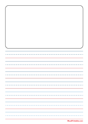 Blue and Red Story Handwriting Paper (5/8-inch Portrait) - A4