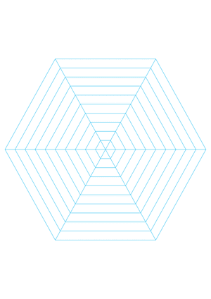 Blue Concentric Hexagon Graph Paper  - A4