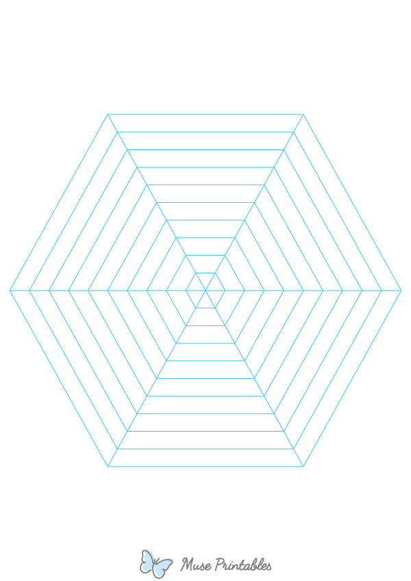 Blue Concentric Hexagon Graph Paper : A4-sized paper (8.27 x 11.69)
