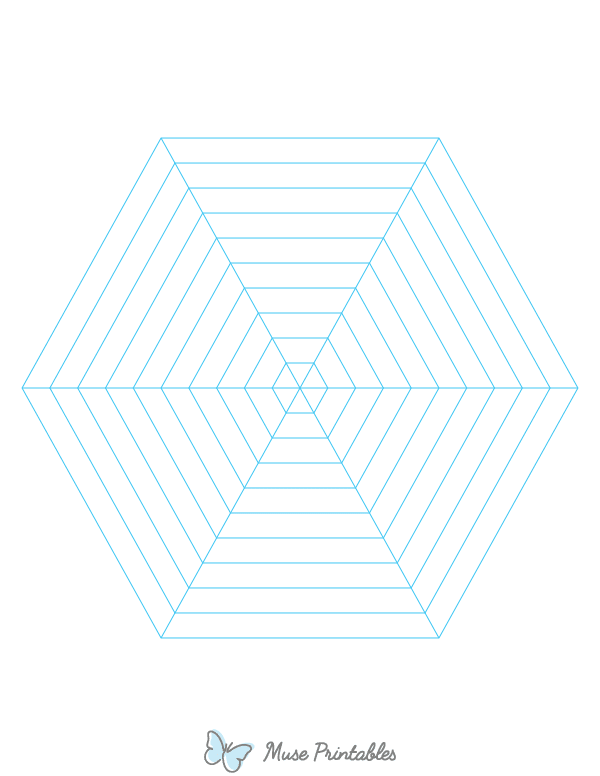 Blue Concentric Hexagon Graph Paper : Letter-sized paper (8.5 x 11)