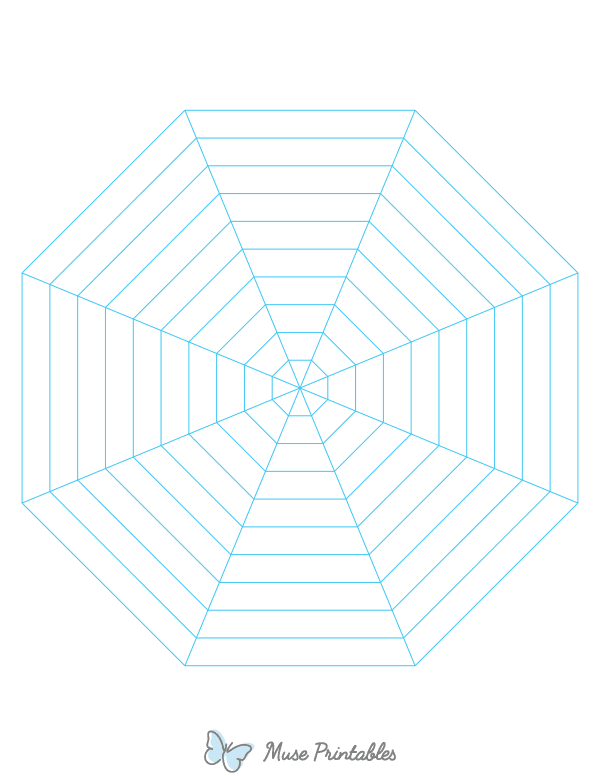 Blue Concentric Octagon Graph Paper : Letter-sized paper (8.5 x 11)