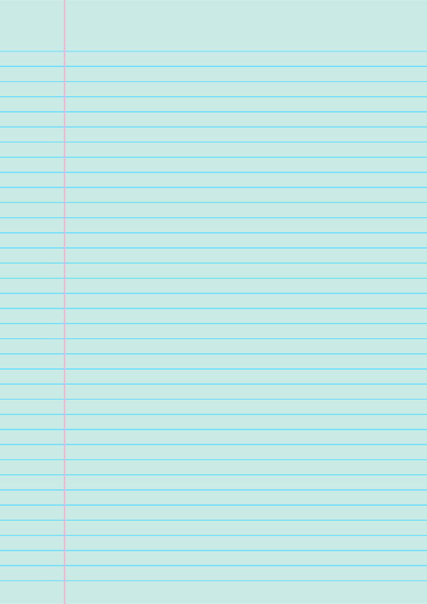 Blue-Green College Ruled Notebook Paper: A4-sized paper (8.27 x 11.69)