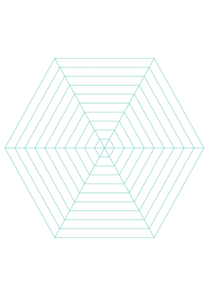 Blue Green Concentric Hexagon Graph Paper  - A4