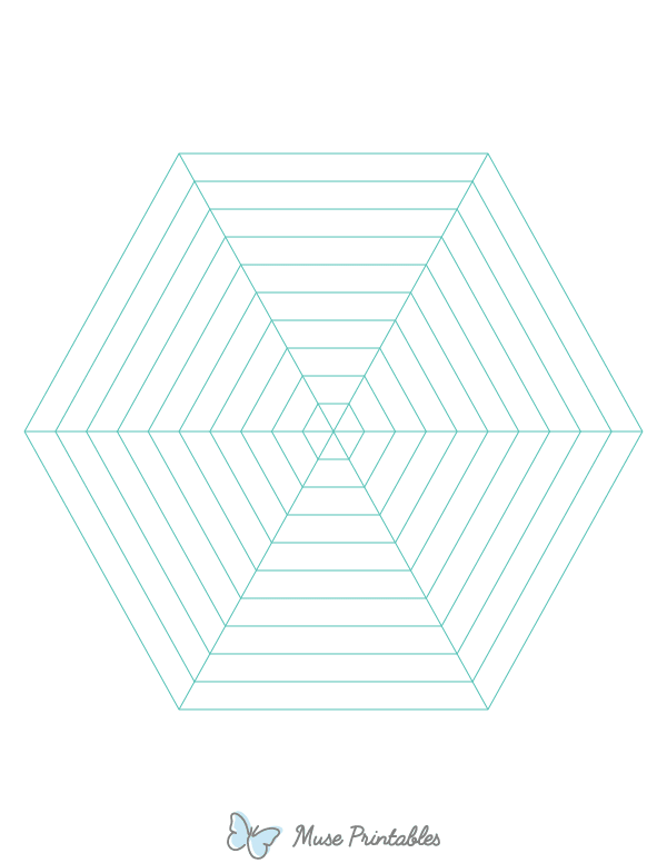 Blue Green Concentric Hexagon Graph Paper : Letter-sized paper (8.5 x 11)