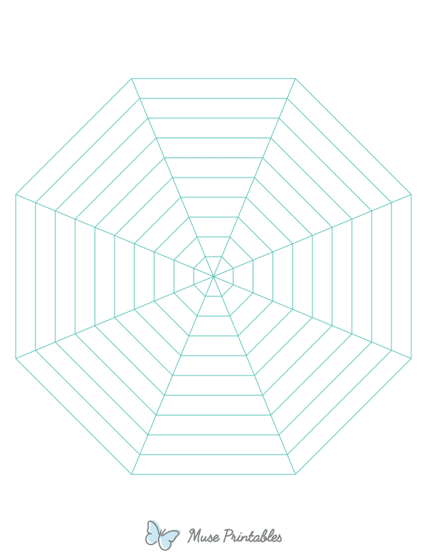Blue Green Concentric Octagon Graph Paper : Letter-sized paper (8.5 x 11)