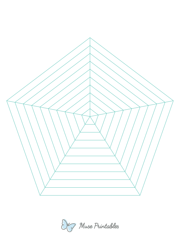 Blue Green Concentric Pentagon Graph Paper : Letter-sized paper (8.5 x 11)
