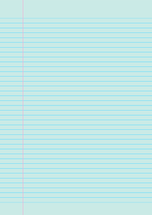 Blue-Green Narrow Ruled Notebook Paper - A4