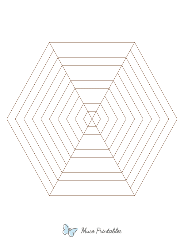 Brown Concentric Hexagon Graph Paper : Letter-sized paper (8.5 x 11)