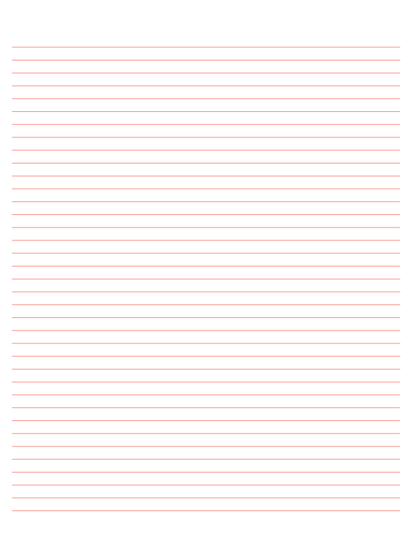 Coral Lined Paper Narrow Ruled: Letter-sized paper (8.5 x 11)
