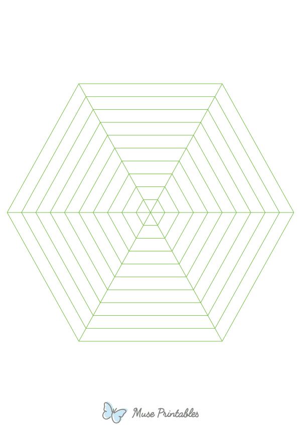 Green Concentric Hexagon Graph Paper : A4-sized paper (8.27 x 11.69)