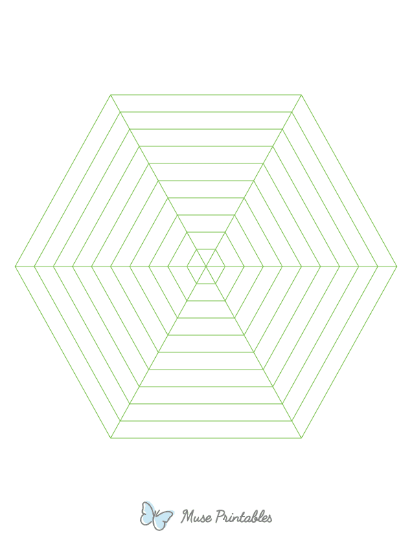 Green Concentric Hexagon Graph Paper : Letter-sized paper (8.5 x 11)