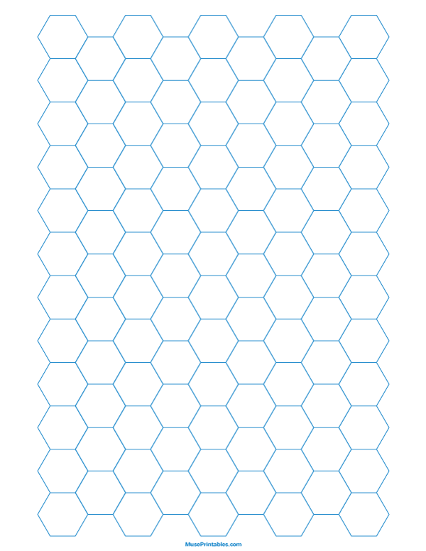 Half Inch Blue Hexagon Graph Paper: Letter-sized paper (8.5 x 11)