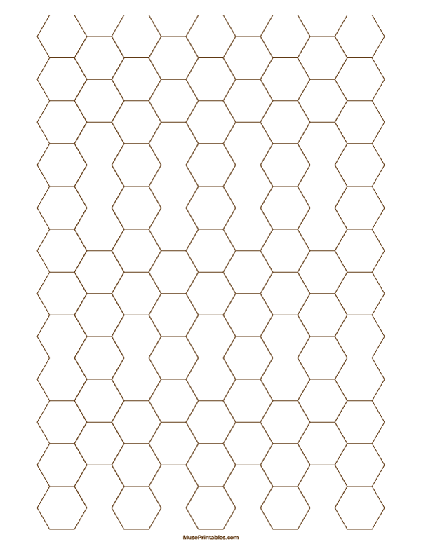 Half Inch Brown Hexagon Graph Paper: Letter-sized paper (8.5 x 11)