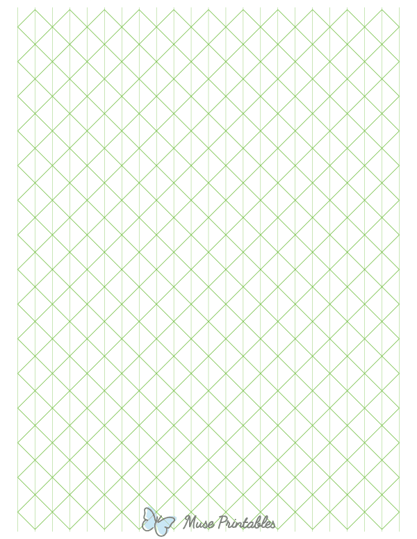 Half-Inch Green Axonometric Graph Paper : Letter-sized paper (8.5 x 11)
