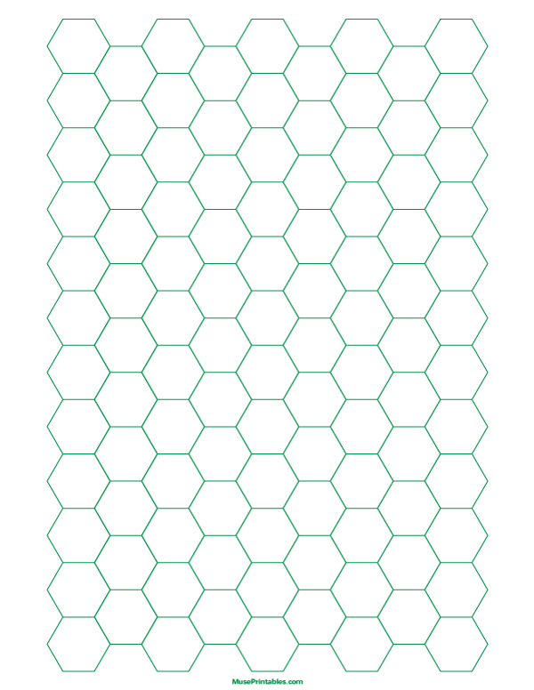 Half Inch Green Hexagon Graph Paper: Letter-sized paper (8.5 x 11)