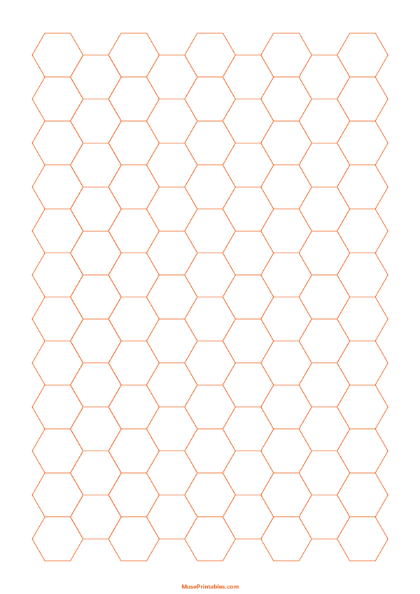 Half Inch Orange Hexagon Graph Paper: A4-sized paper (8.27 x 11.69)