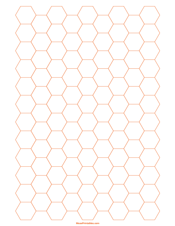 Half Inch Orange Hexagon Graph Paper: Letter-sized paper (8.5 x 11)