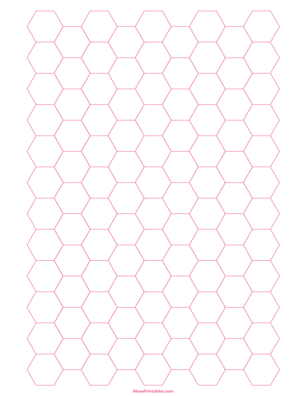 Half Inch Pink Hexagon Graph Paper: Letter-sized paper (8.5 x 11)