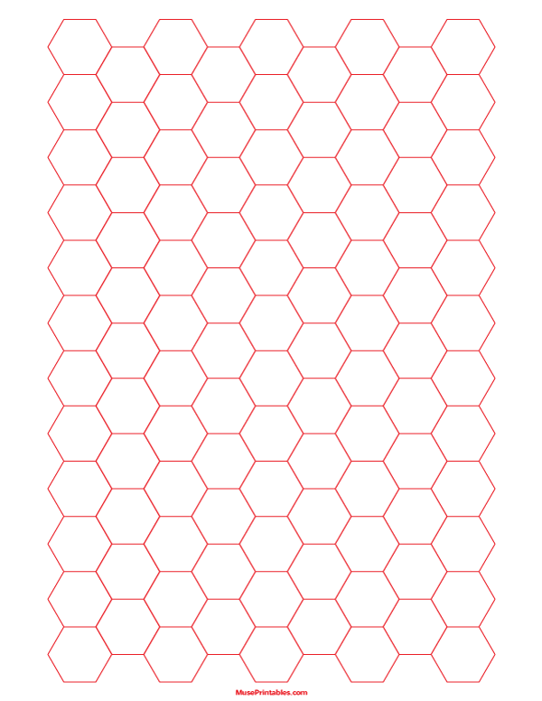 Half Inch Red Hexagon Graph Paper: Letter-sized paper (8.5 x 11)