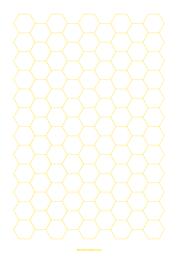 Half Inch Yellow Hexagon Graph Paper: A4-sized paper (8.27 x 11.69)