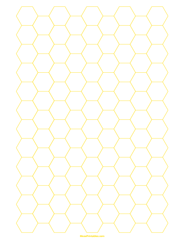 Half Inch Yellow Hexagon Graph Paper: Letter-sized paper (8.5 x 11)