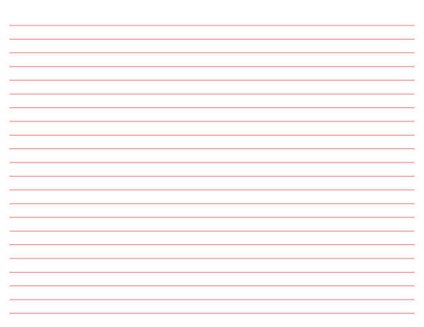 Printable Landscape Red Lined Paper Wide Ruled for Letter Paper