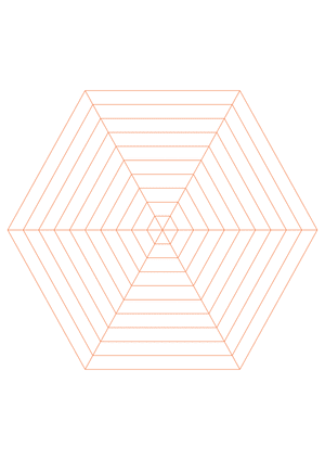 Orange Concentric Hexagon Graph Paper  - A4