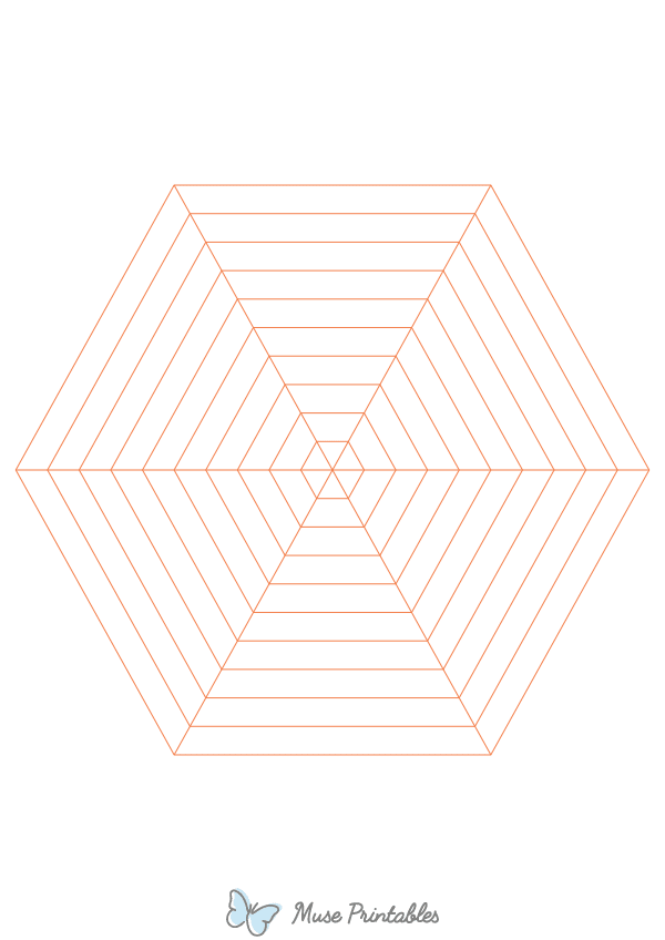 Orange Concentric Hexagon Graph Paper : A4-sized paper (8.27 x 11.69)