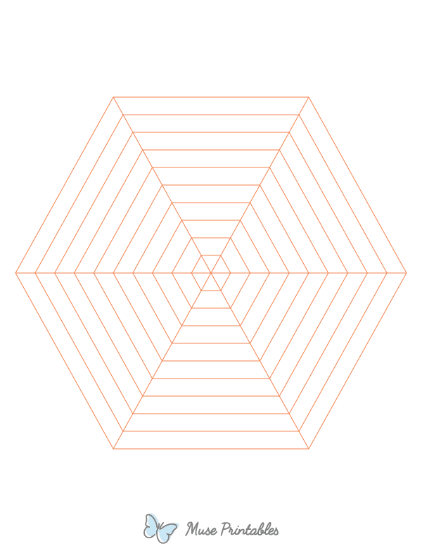 Orange Concentric Hexagon Graph Paper : Letter-sized paper (8.5 x 11)