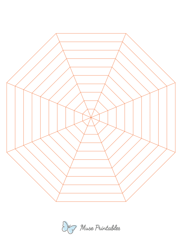 Orange Concentric Octagon Graph Paper : Letter-sized paper (8.5 x 11)