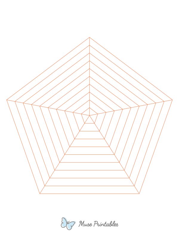 Orange Concentric Pentagon Graph Paper : Letter-sized paper (8.5 x 11)