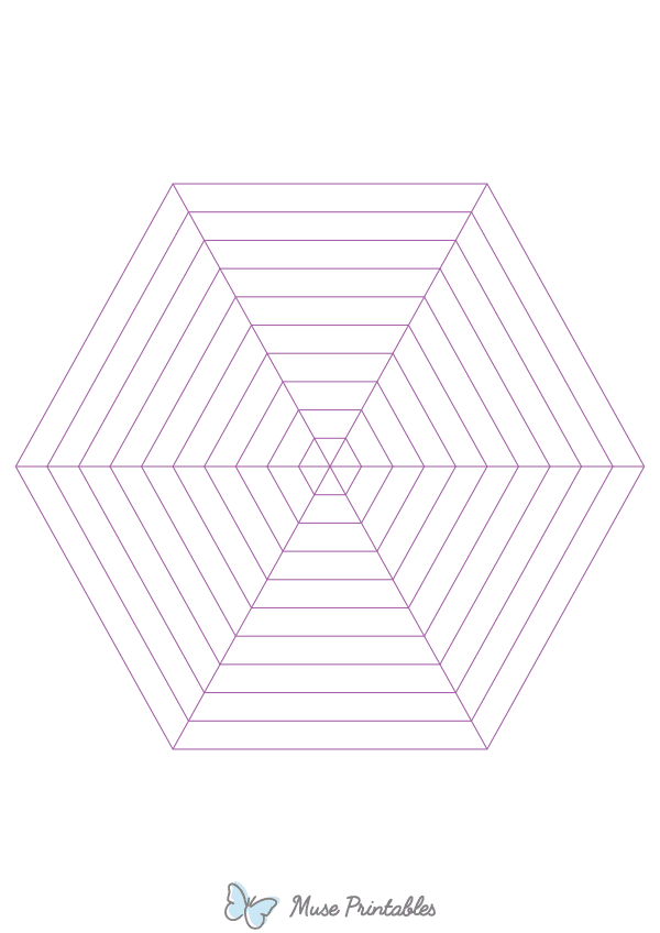 Purple Concentric Hexagon Graph Paper : A4-sized paper (8.27 x 11.69)