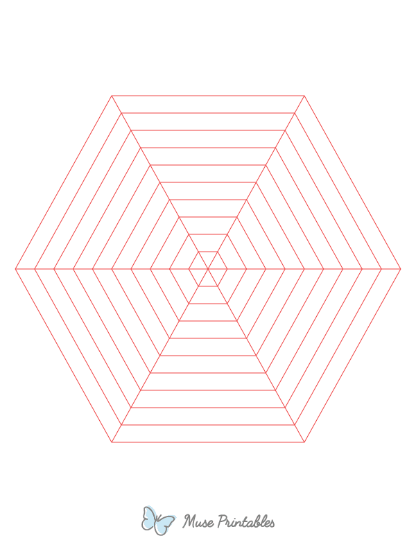 Red Concentric Hexagon Graph Paper : Letter-sized paper (8.5 x 11)